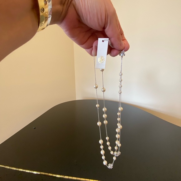 NWT Authentic Luxury Tory Burch Pearl Crystal Rosary Necklace - Picture 8 of 17
